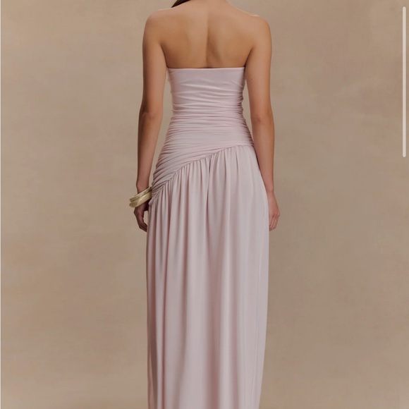 Meshki Bex Pink Asymmetrical Ruched Strapless Gown - Picture 2 of 4